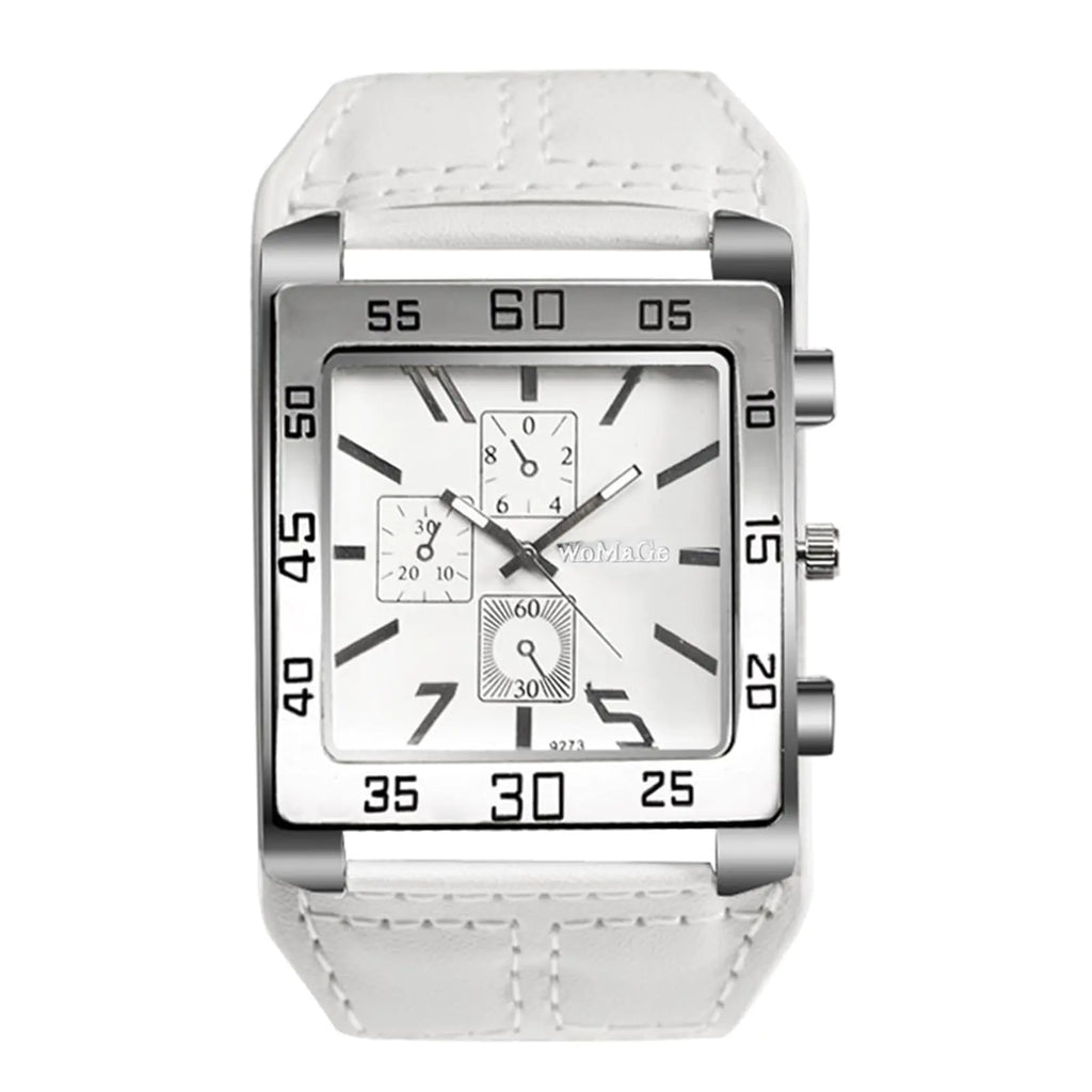 White Leather Banded Square Face Watch