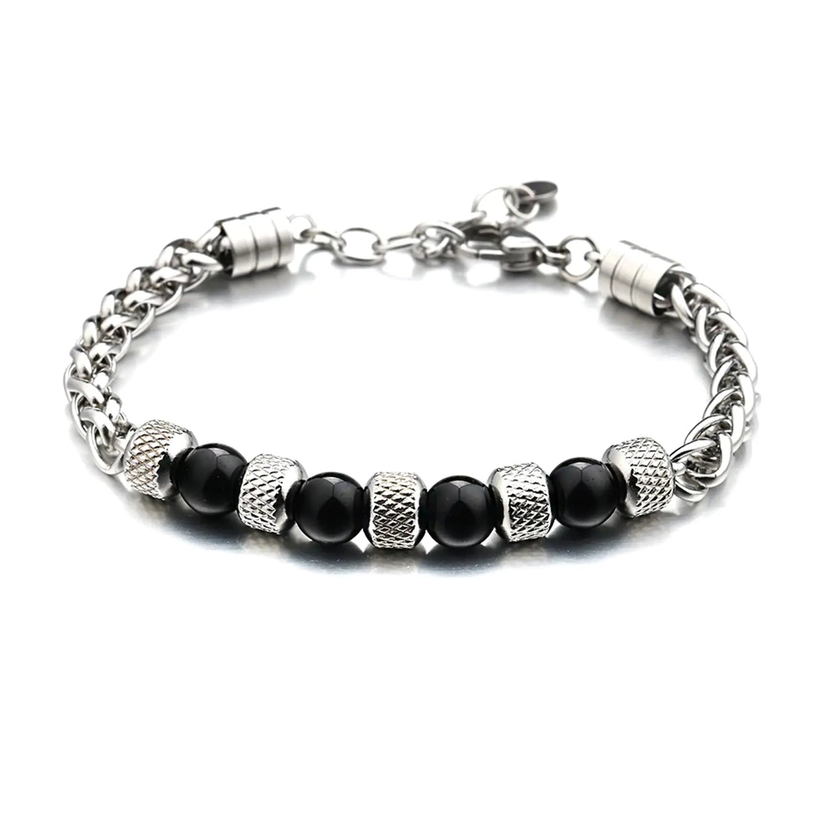 Black Beaded Stainless-Steel Bracelet