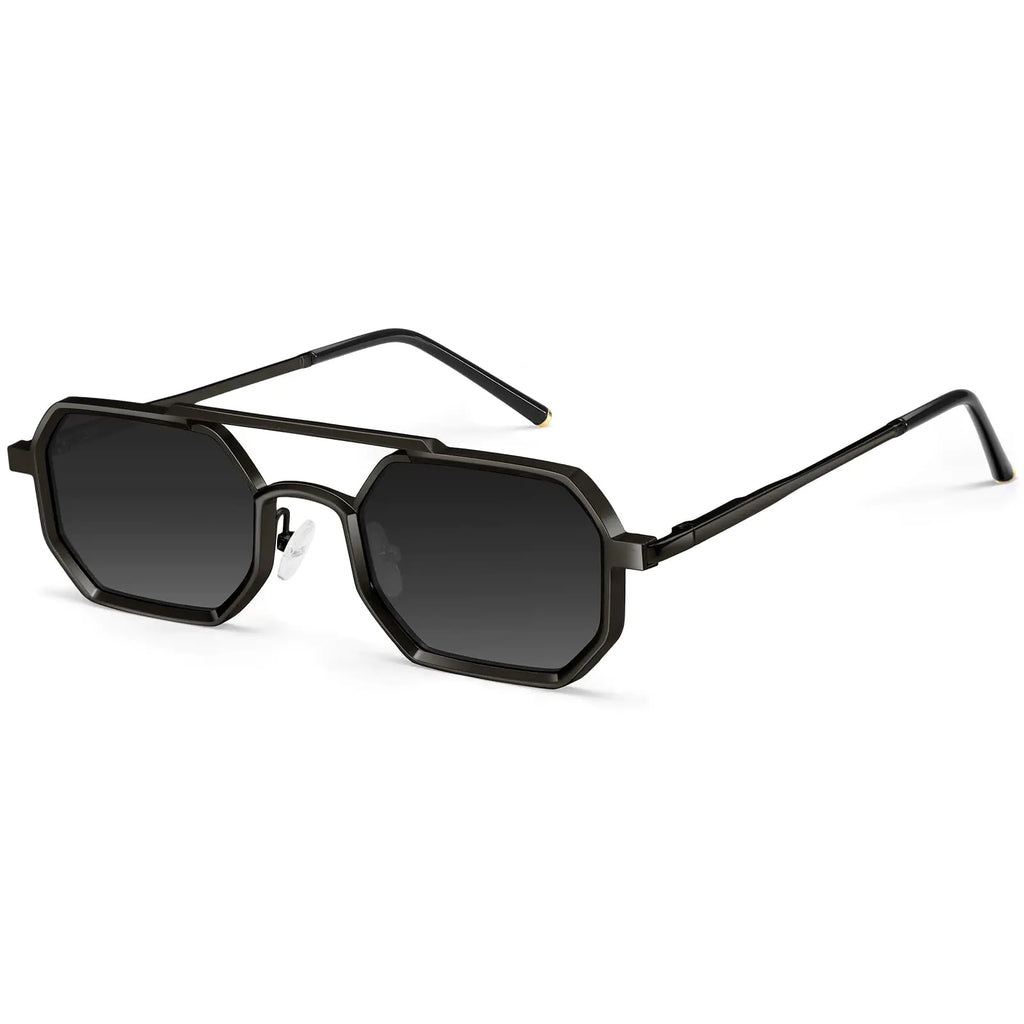 Black Hexagonal Retro Sunglasses