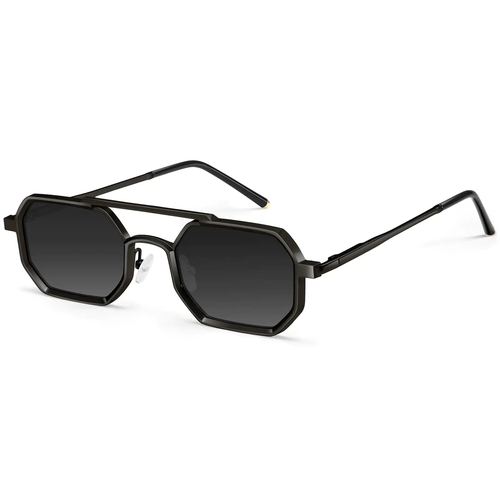 Black Hexagonal Retro Sunglasses