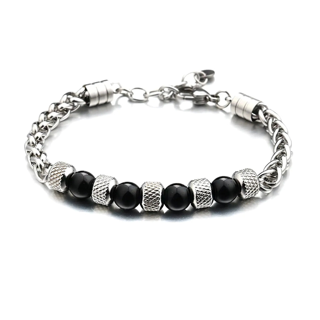 Black Beaded Stainless-Steel Bracelet